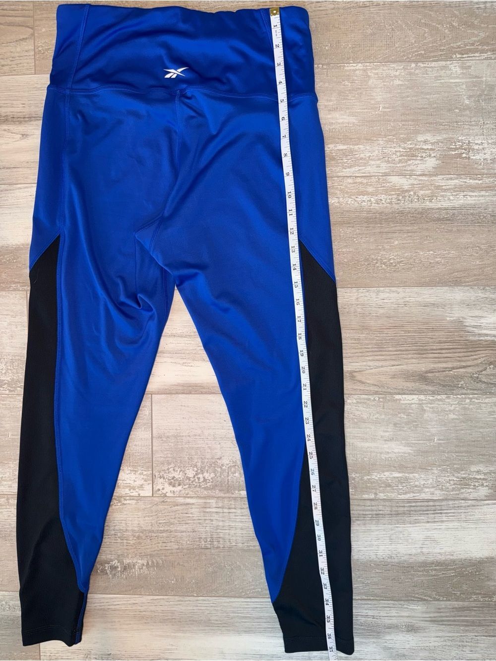 Reebok Ribbed High-Rise Colorblock Leggings Royal Blue Black - Picture 5 of 6